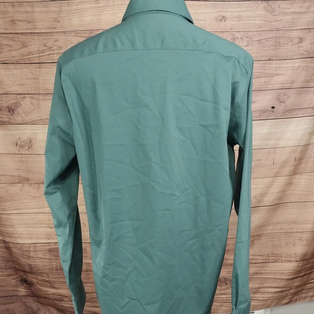 Van Heusen Wrinkle Free Dress Shirt Mens 16.5 34/35 L Regular Fit Green Stretch